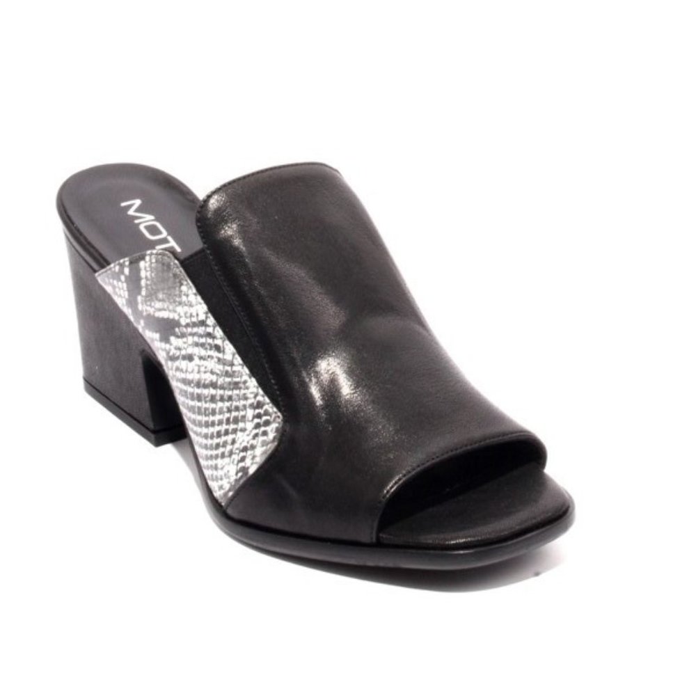 ITALIAN Black Animal Print Leather Slides Sandals